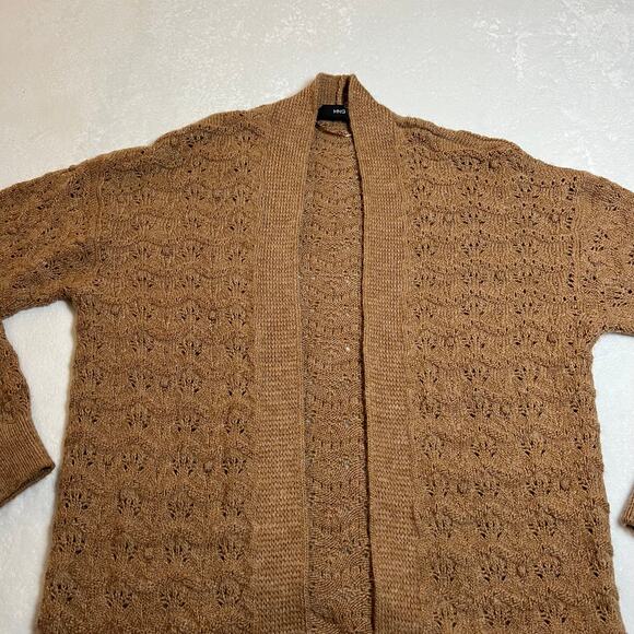 MNG Mango Openwork Knit Long Cardigan Duster Size M Neutral Minimalist Preppy - Picture 7 of 9
